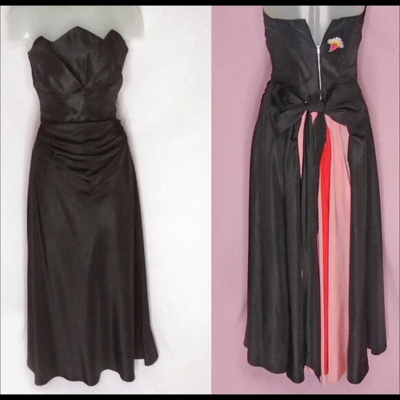 Vintage Black Strapless Formal, Tea Length Gown MAJOR Back Interest - Picture 3 of 13
